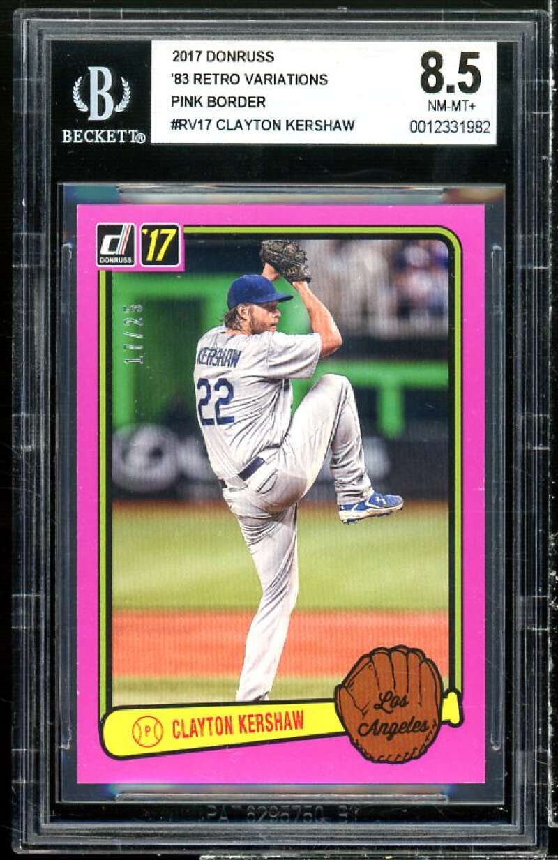 Clayton Kershaw 2016 Donruss 83 Retro Variations Pink Porder #17 (pop 1) BGS 8.5 Image 1