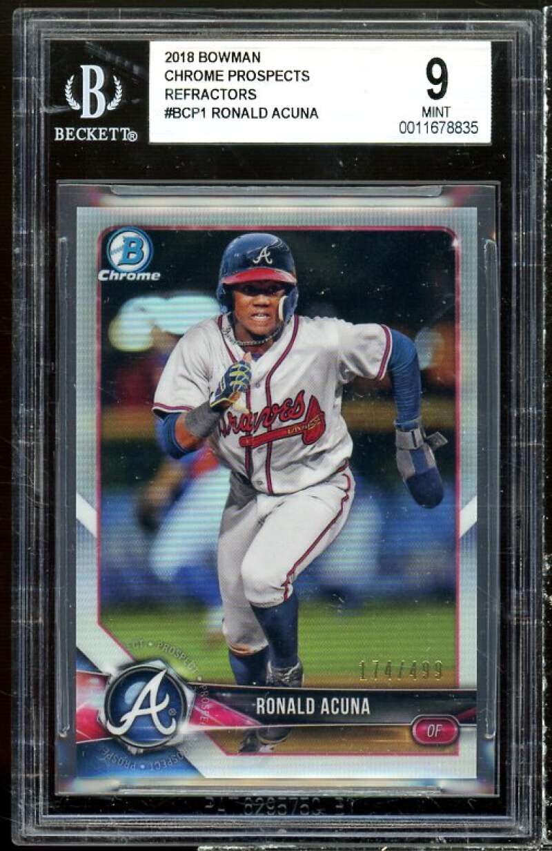 Ronald Acuna Card 2018 Bowman Chrome Prospects Refractors #BCP1 BGS 9 Image 1