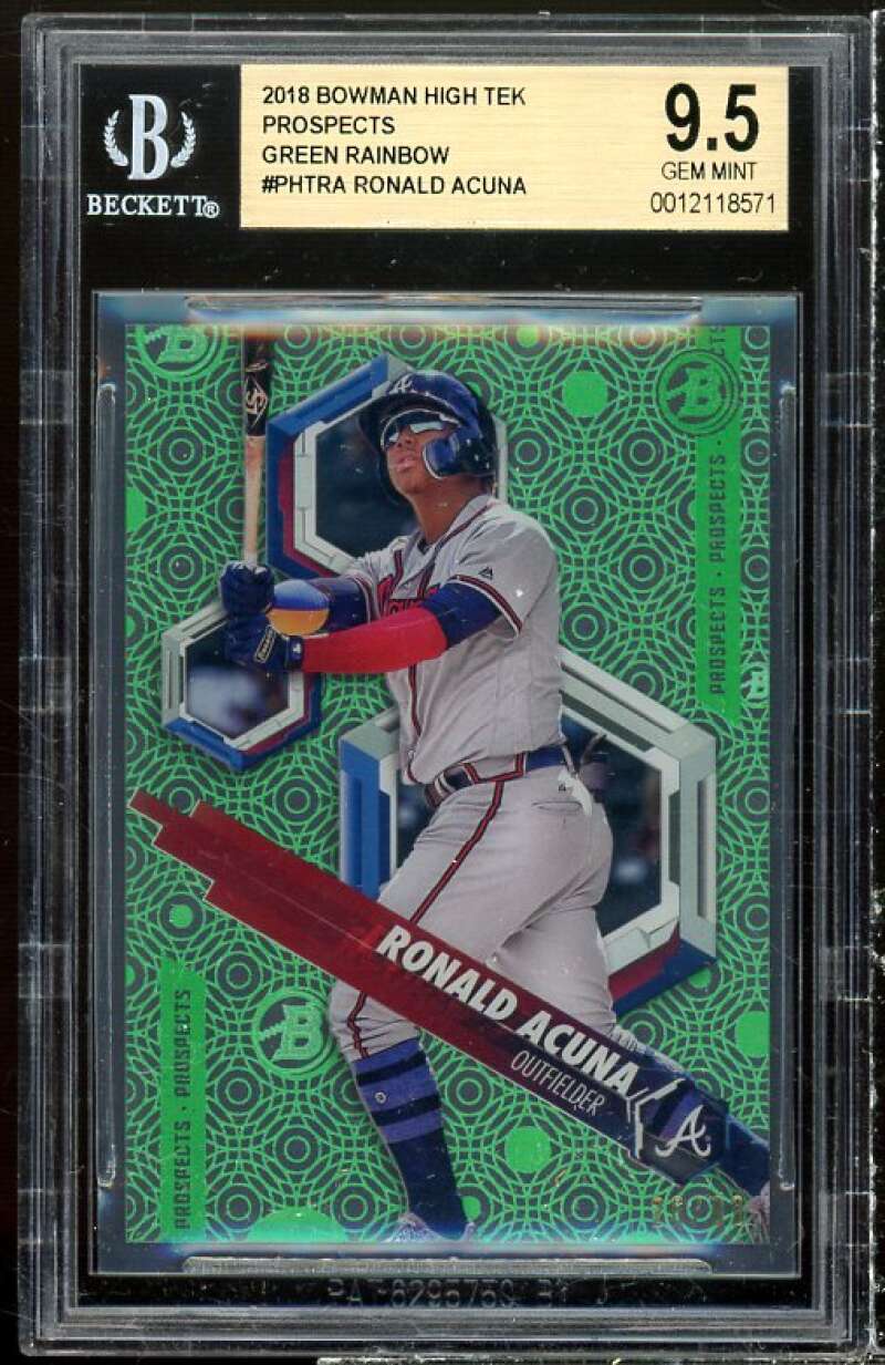 Ronald Acuna 2018 Bowman High Tek Prospects Green Rainbow (pop 5) #phtra BGS 9.5 Image 1