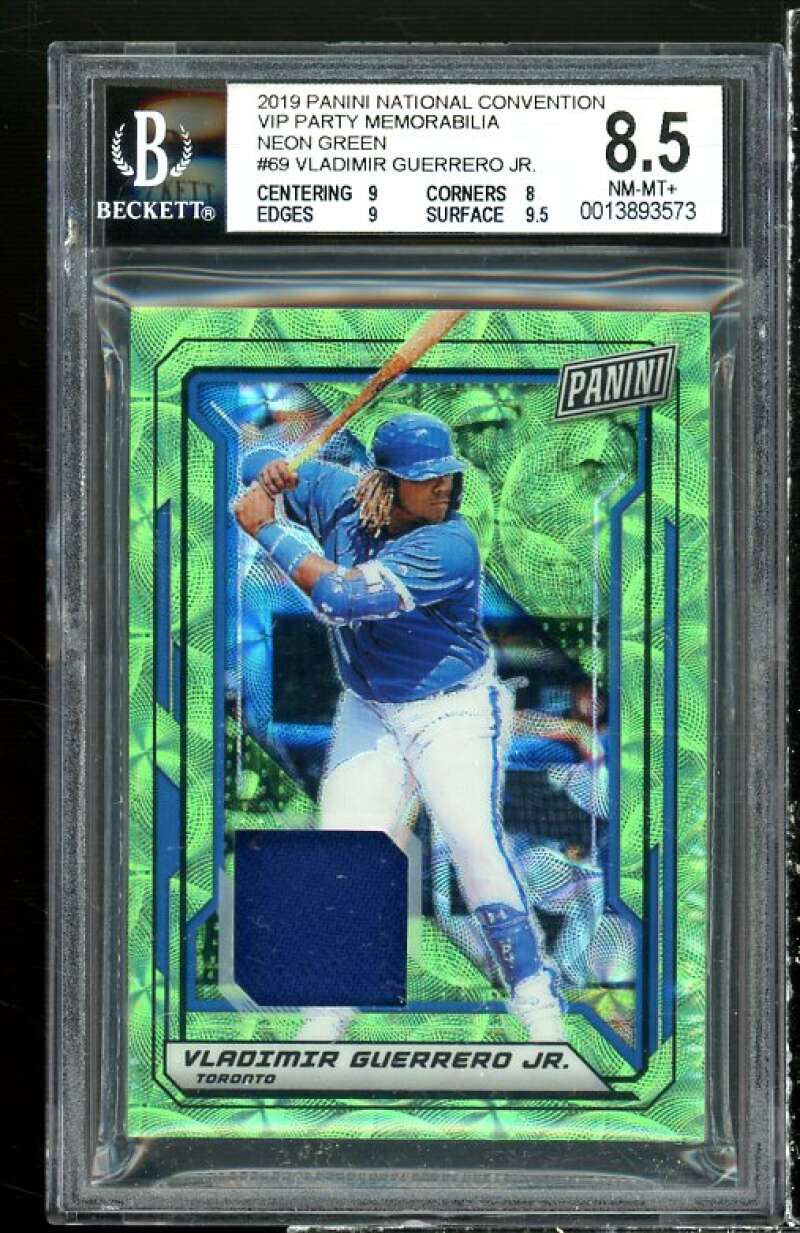 Vladimir Guerrero Jr 2019 Panini NC Vip Party Mem Neon Green #69 (pop 1) BGS 8.5 Image 1