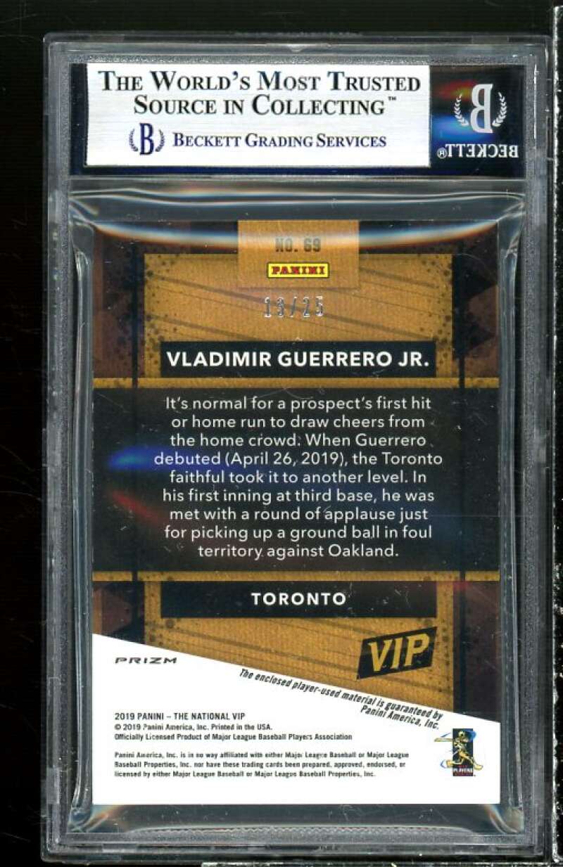 Vladimir Guerrero Jr 2019 Panini NC Vip Party Mem Neon Green #69 (pop 1) BGS 8.5 Image 2