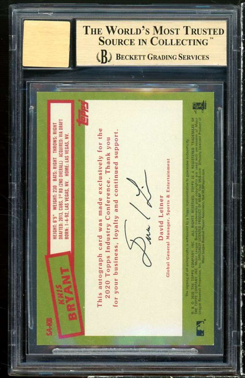 Kris Bryant 2020 Topps Industry Conference Autos #sakb BGS (pop 1) 9.5 auto 10 Image 2