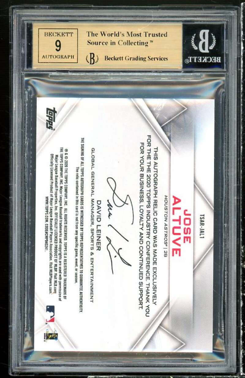 Jose Altuve Card 2020 Topps Relic Autographs (serial numbered 1 of 1) BGS 9.5 Image 2