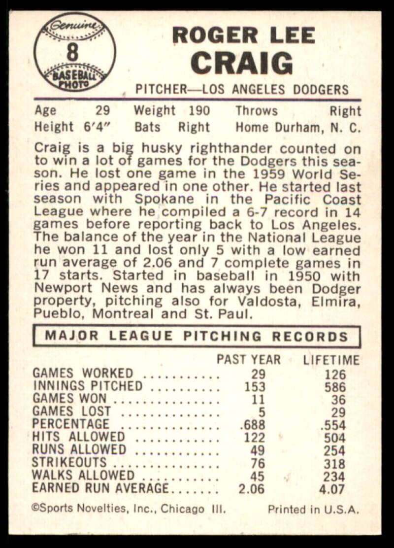 Roger Craig Card 1960 Leaf #8  Image 2