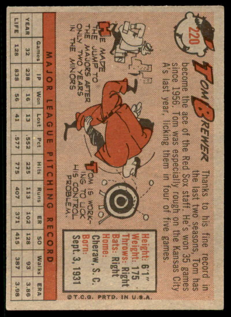 Tom Brewer Card 1958 Topps #220  Image 2