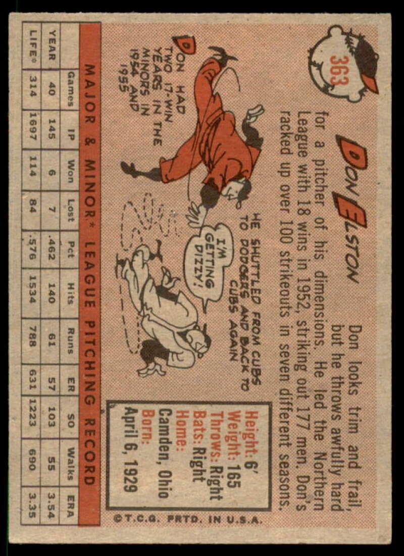 Don Elston Card 1958 Topps #363  Image 2