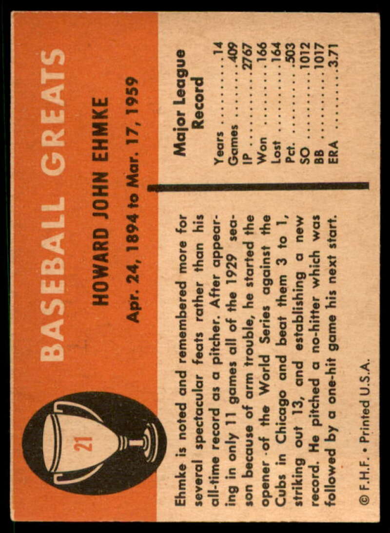 Howard Ehmke Card 1961 Fleer #21  Image 2