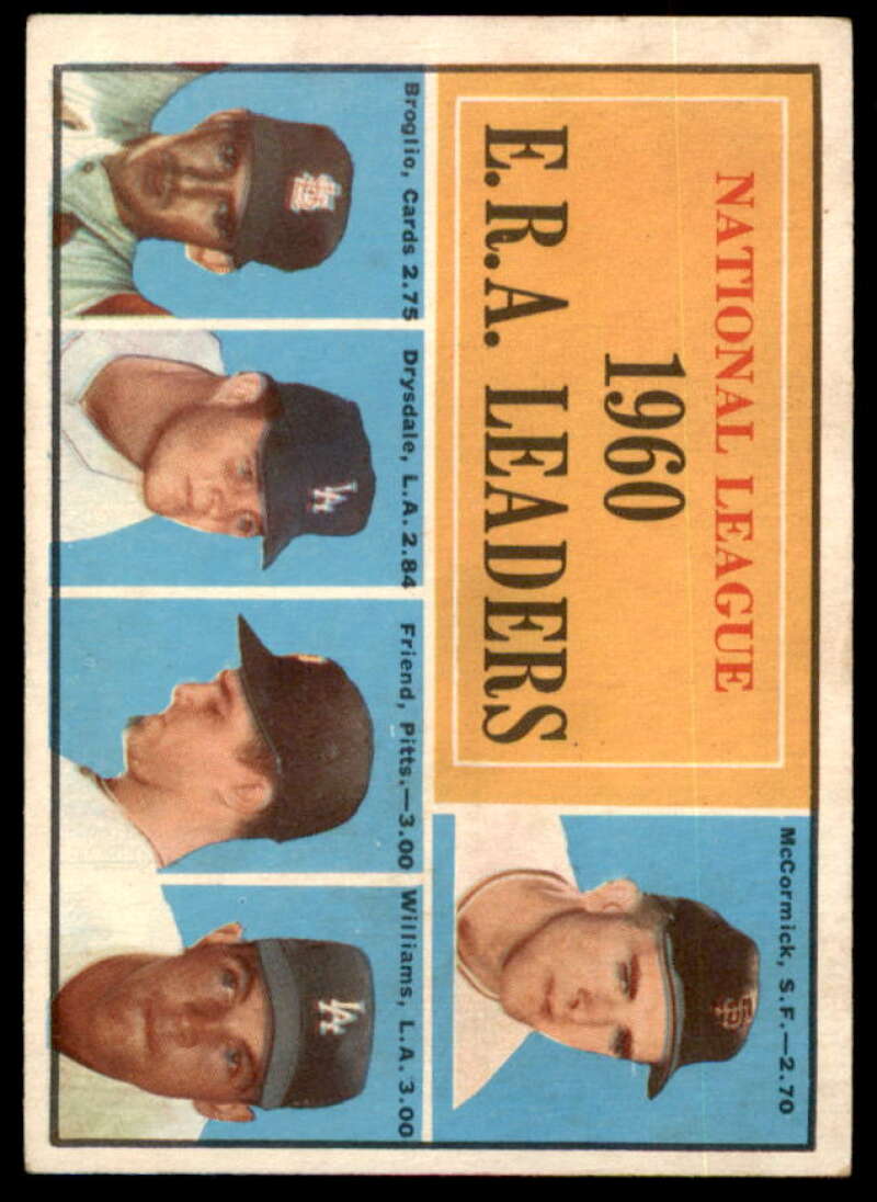 NL ERA Leaders/Mike McCormick/ Broglio/Drysdale/Friend/Williams 1961 Topps #45  Image 1