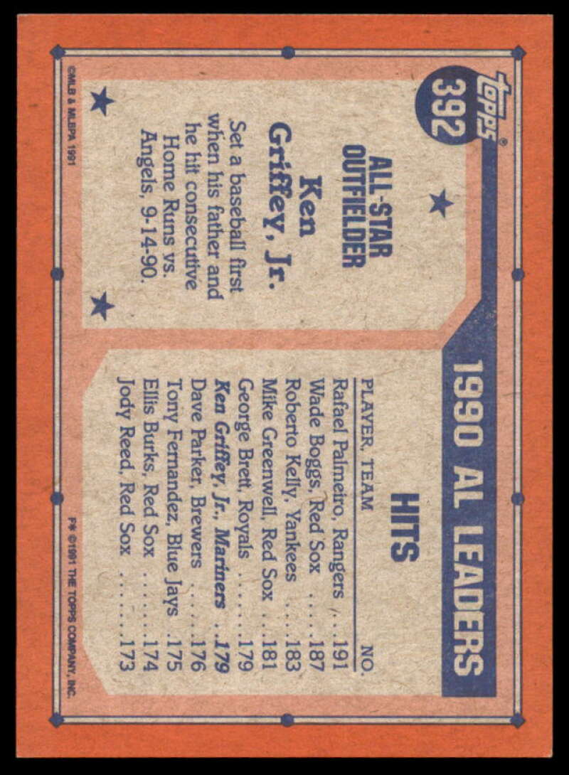 Ken Griffey Jr. AS Card 1991 Topps #392  Image 2