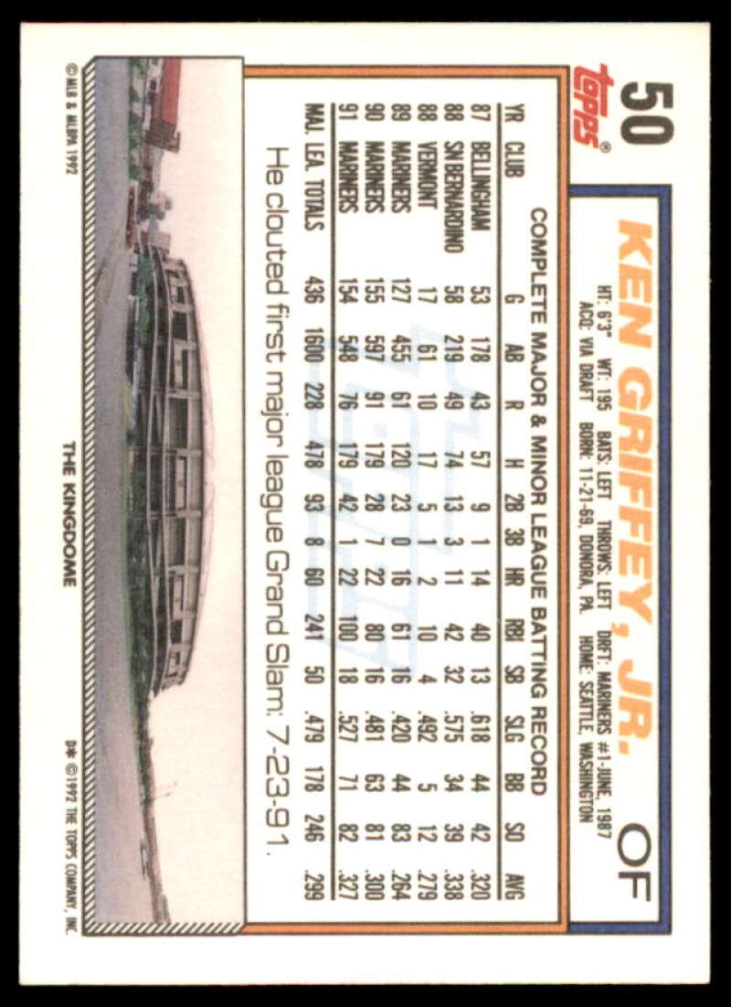 Ken Griffey Jr. Card 1992 Topps #50  Image 2