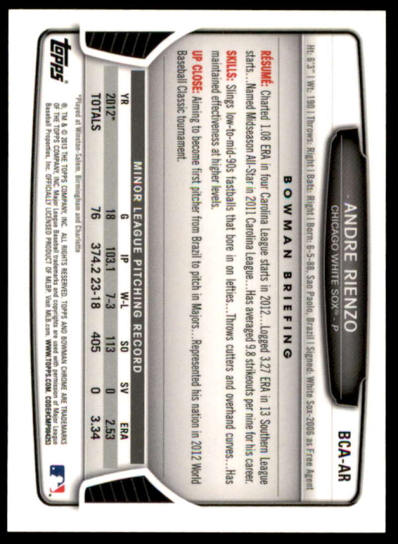 Andre Rienzo Rookie Card 2013 Bowman Chrome Prospect Autographs #AR  Image 2
