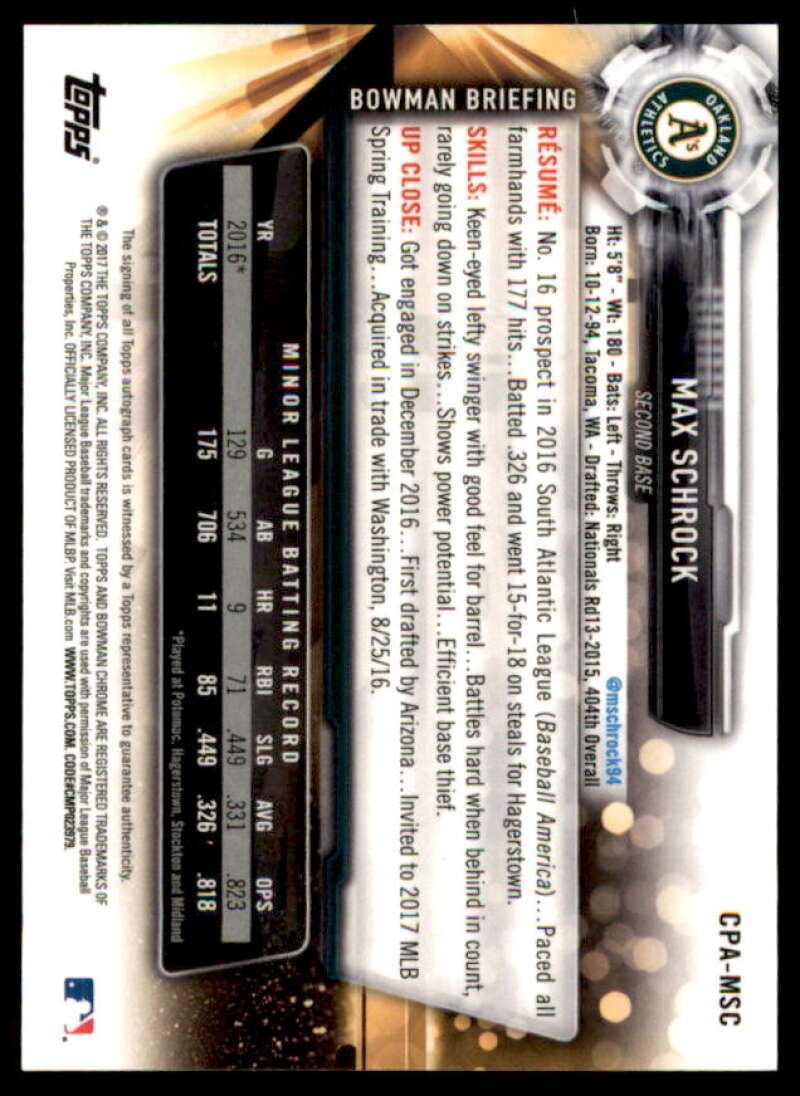 Max Schrock Rookie Card 2017 Bowman Chrome Prospect Autographs #CPAMSC  Image 2