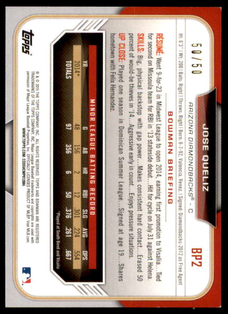 Jose Queliz Rookie Card 2015 Bowman Prospects Gold #BP2  Image 2