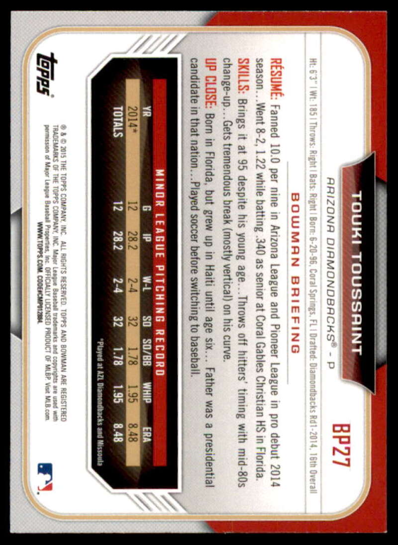 Touki Toussaint Rookie Card 2015 Bowman Prospects Silver Ice #BP27  Image 2