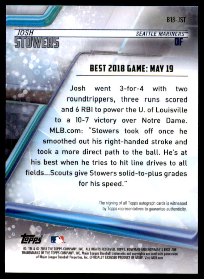 Josh Stowers Rookie Card 2018 Bowman's Best Best of '18 Autographs #B18JST  Image 2