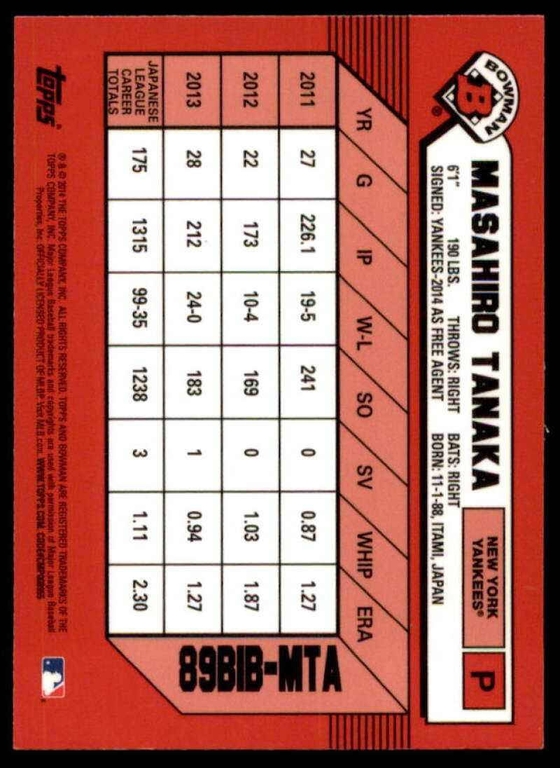 Masahiro Tanaka BP 2014 Bowman '89 Bowman is Back Silver Diamond Ref #89BIBMTA  Image 2