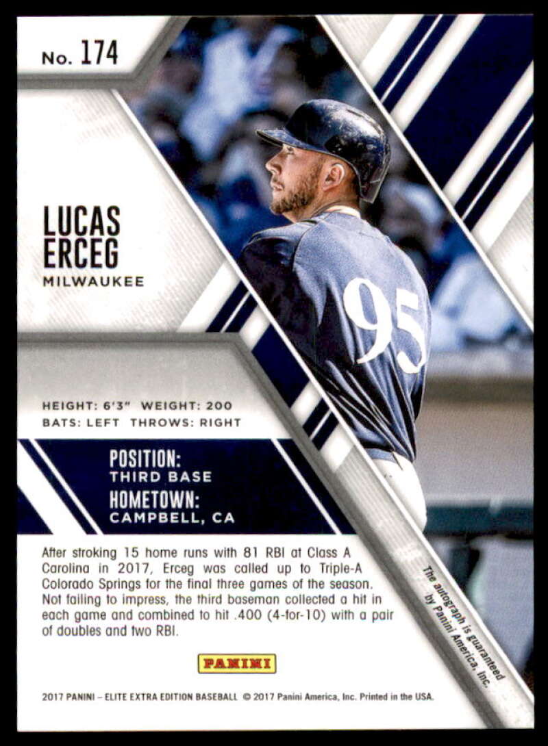 Lucas Erceg AU Rookie Card 2017 Elite Extra Edition #174  Image 2