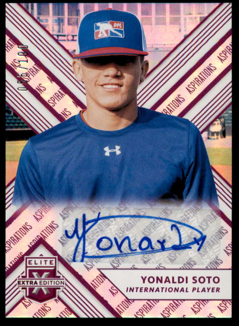 Yonaldi Soto Rookie 2018 Elite Extra Edition Autographs Aspirations Purple #176  Image 1