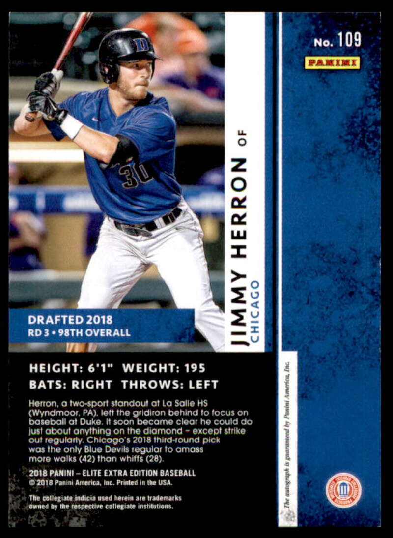 Jimmy Herron Rookie Card 2018 Elite Extra Edition Autographs #109  Image 2