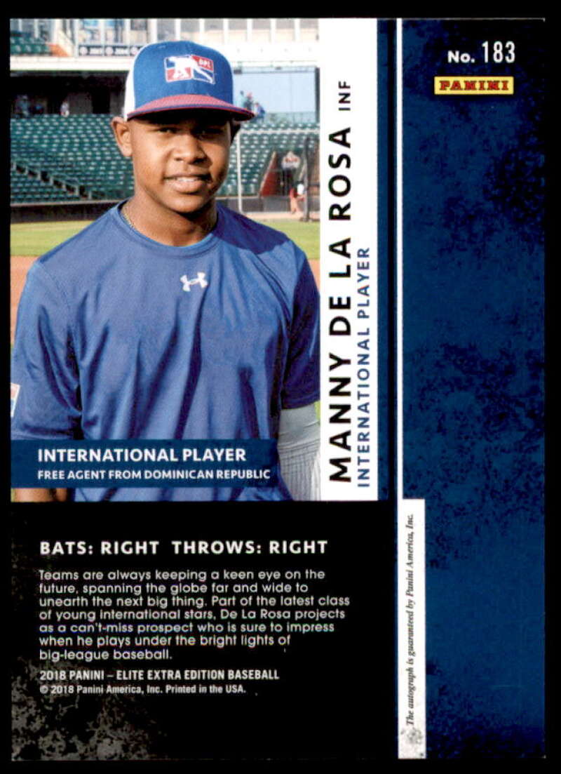 Manny De La Rosa Rookie Card 2018 Elite Extra Edition Autographs Emerald #183  Image 2