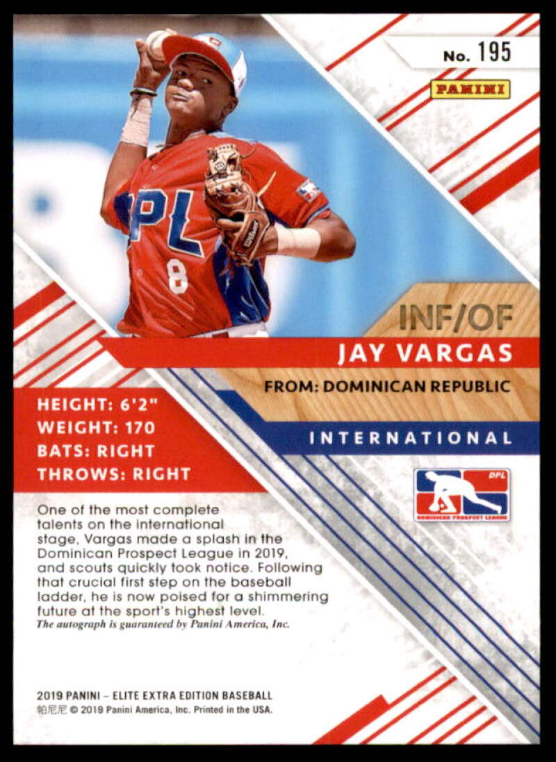 Jay Vargas Rookie Card 2019 Elite Extra Edition Autographs #195  Image 2