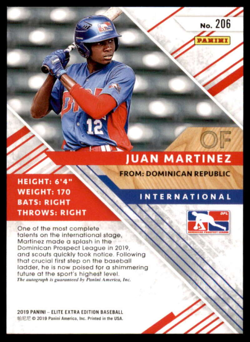 Juan Martinez Rookie Card 2019 Elite Extra Edition Autographs #206  Image 2