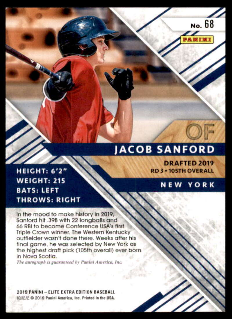 Jacob Sanford Rookie Card 2019 Elite Extra Edition Autographs #68  Image 2