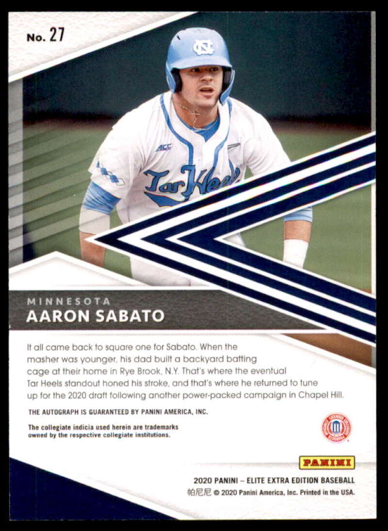 Aaron Sabato Rookie Card 2020 Elite Extra Edition Signatures #27  Image 2