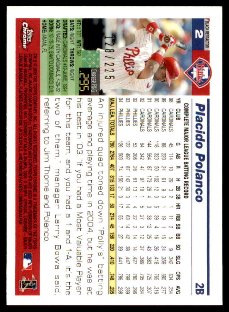 Placido Polanco Card 2005 Topps Chrome Black Refractors #2  Image 2