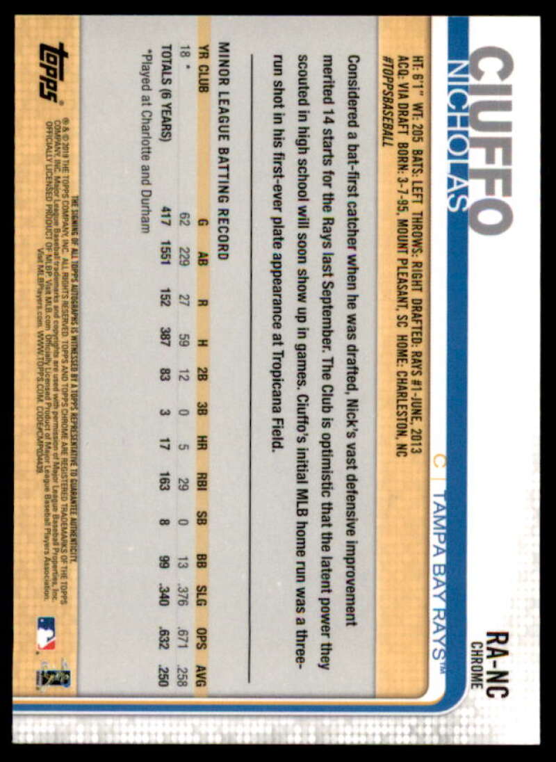 Nicholas Ciuffo Rookie Card 2019 Topps Chrome Rookie Autographs #RANC  Image 2