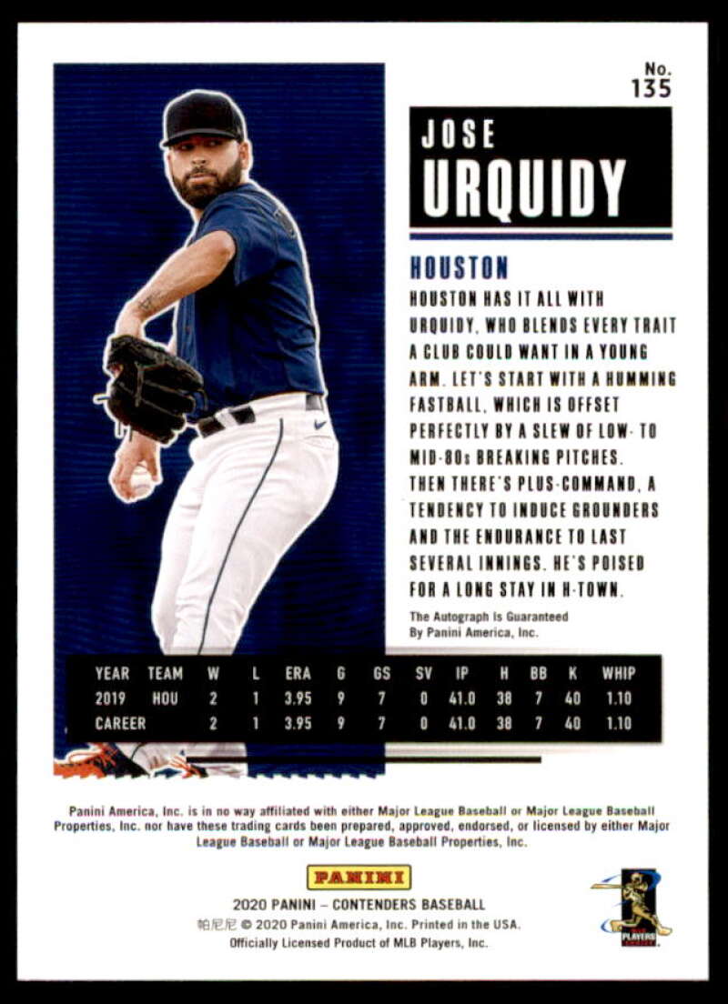 Jose Urquidy AU Rookie Card 2020 Panini Contenders Draft Ticket Red #135  Image 2