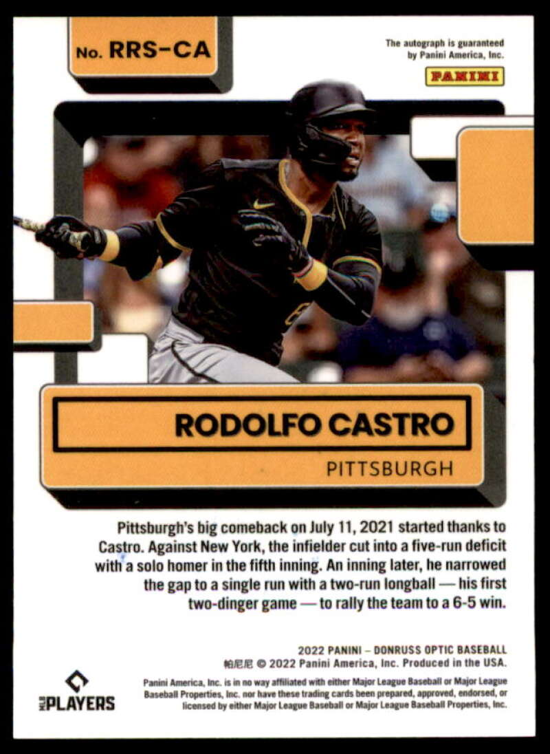 Rodolfo Castro Rookie Card 2022 Donruss Optic Rated Rookies Signatures #58  Image 2
