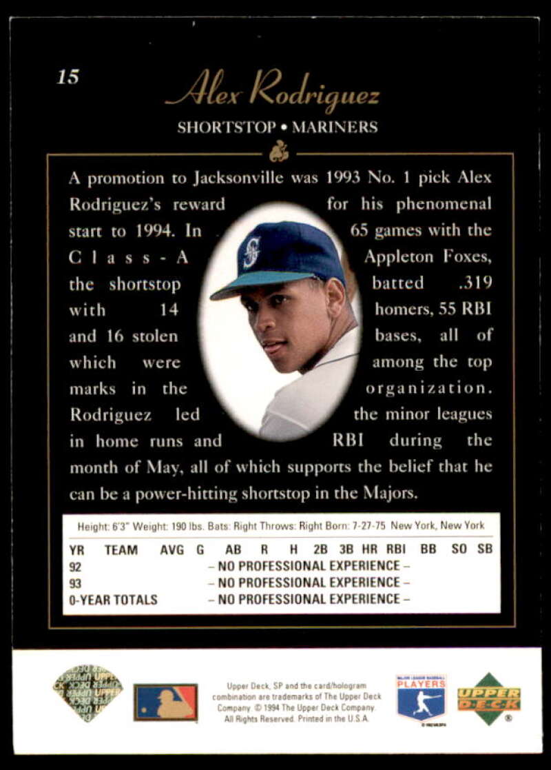 Alex Rodriguez FOIL Rookie Card 1994 SP #15  Image 2