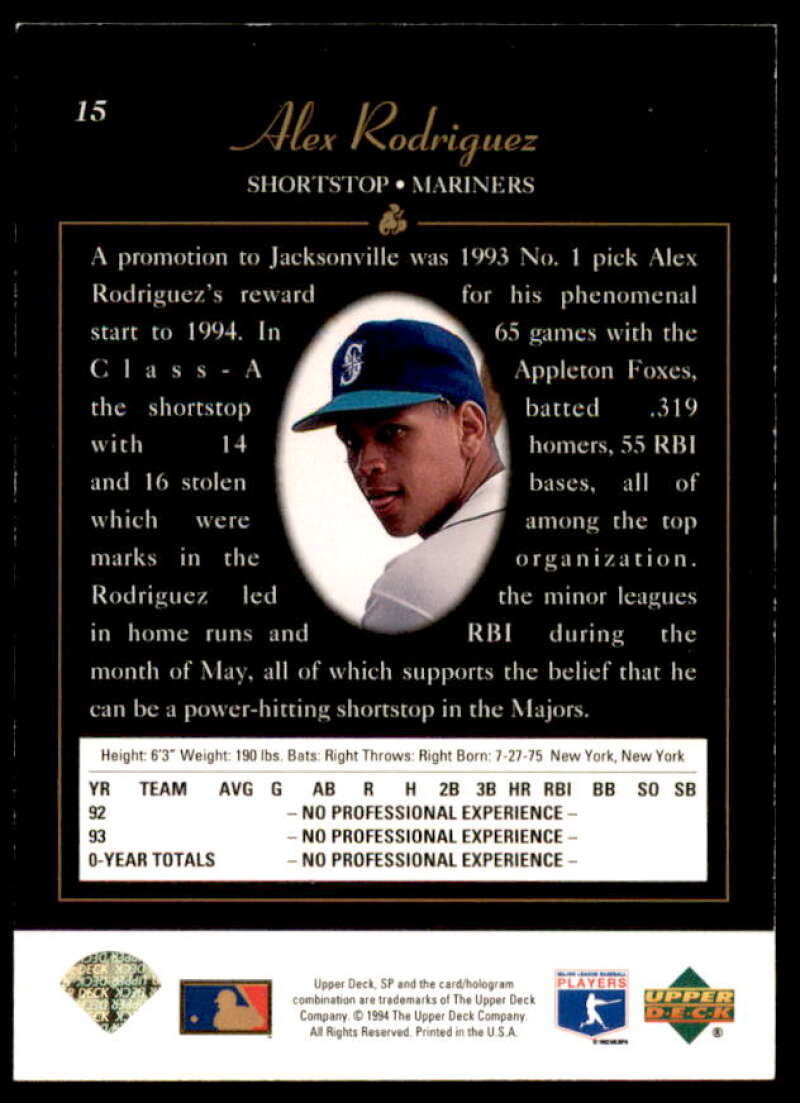 Alex Rodriguez FOIL Rookie Card 1994 SP #15  Image 2