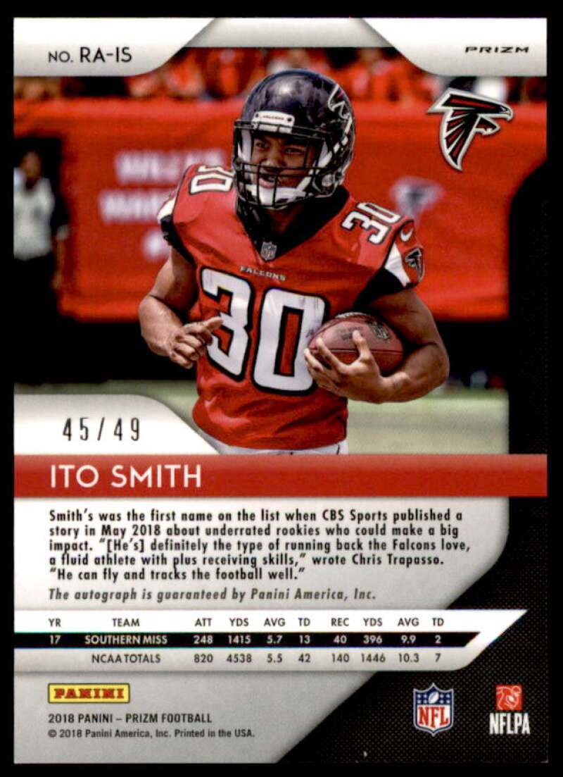 Ito Smith Rookie 2018 Panini Prizm Rookie Autographs Prizms Purple Power #33  Image 2