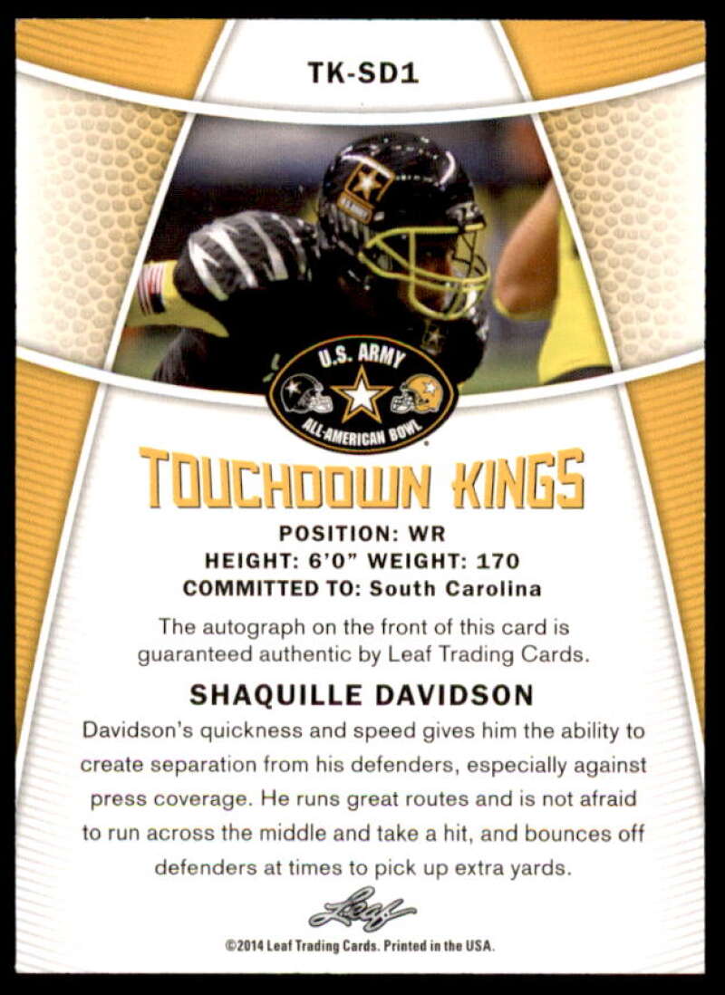 Shaquille Davidson Card 2014 Leaf Army All-American Bowl Touchdown Kings #TKSD1  Image 2