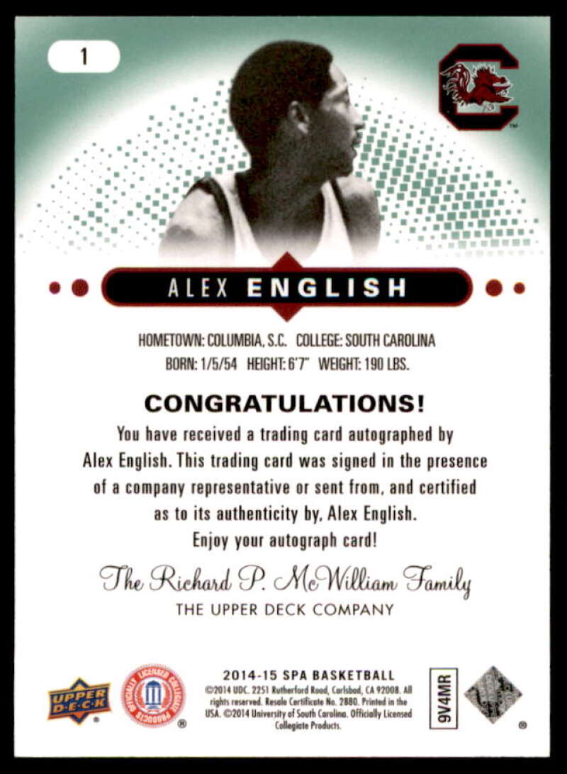 Alex English Card 2014-15 SP Authentic Autographs Emerald #1  Image 2