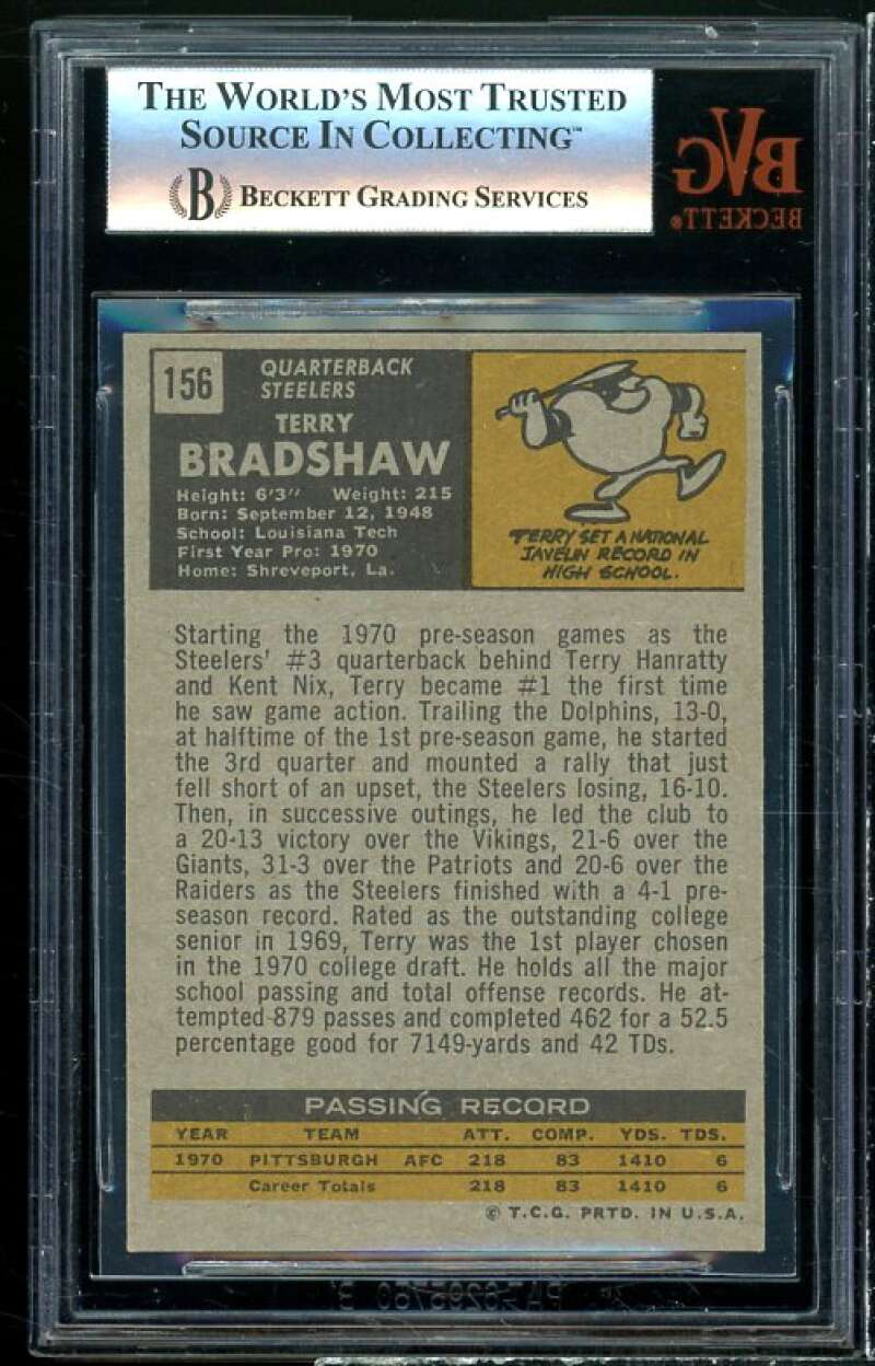 Terry Bradshaw Rookie Card 1971 Topps #156 BGS BVG 7 Image 2