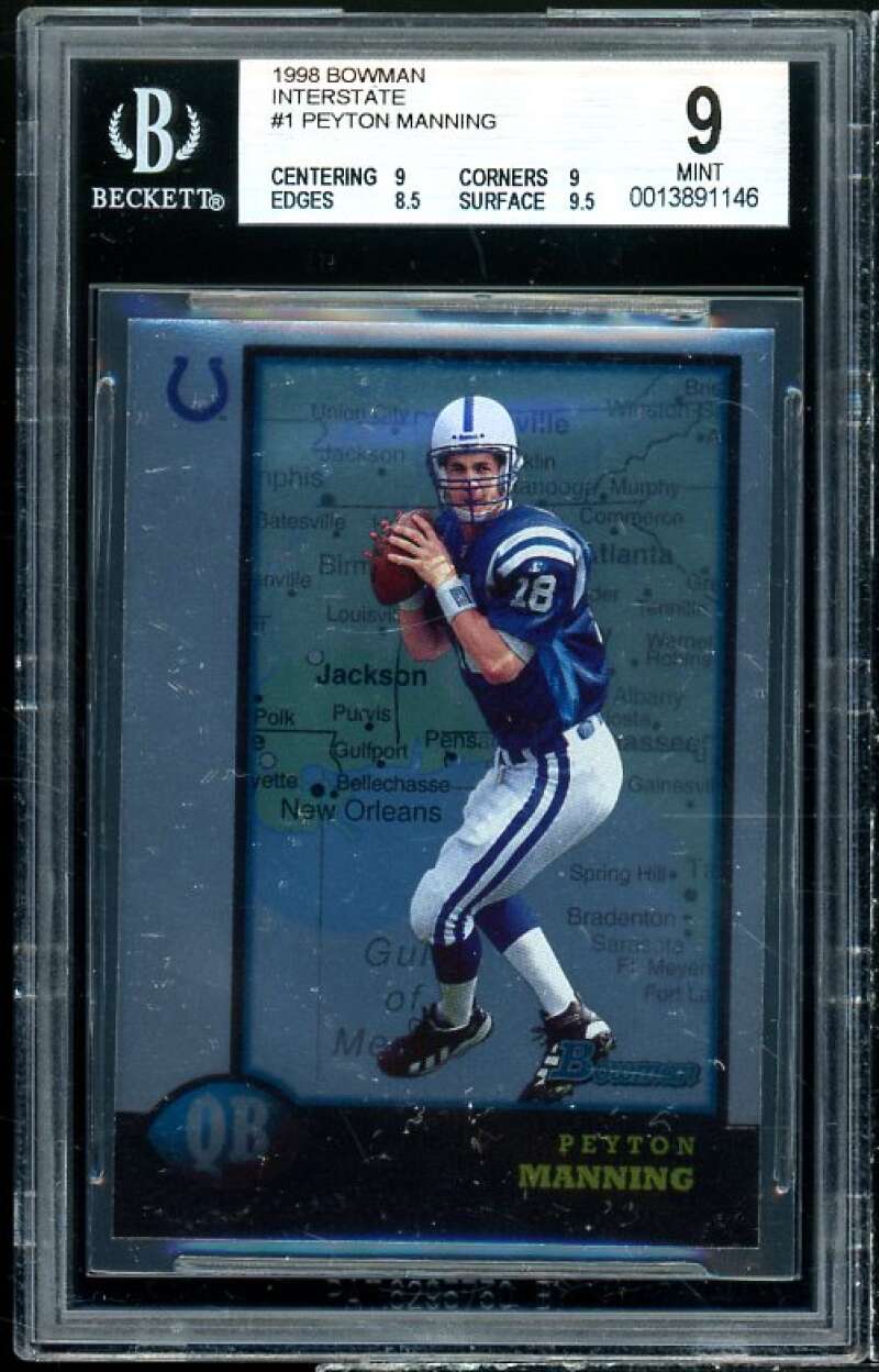 Peyton Manning Rookie Card 1998 Bowman Interstate #1 BGS 9 (9 9 8.5 9.5) Image 1