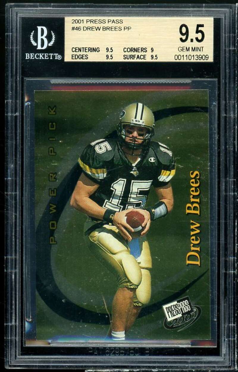 Drew Brees Rookie Card 2001 Press Pass #46 BGS (pop 3) 9.5 (9.5 9 9.5 9.5) Image 1