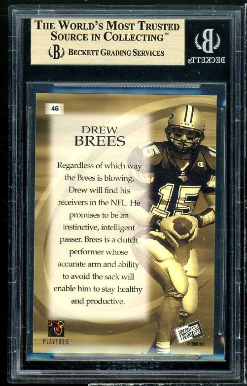 Drew Brees Rookie Card 2001 Press Pass #46 BGS (pop 3) 9.5 (9.5 9 9.5 9.5) Image 2