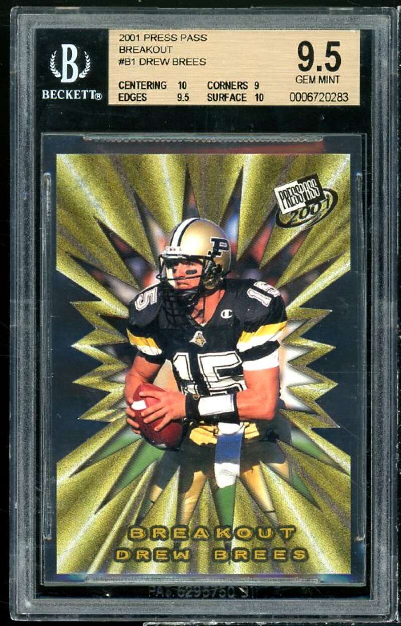 Drew Brees Rookie 2001 Press Pass Breakout #B1 (pop 6) BGS 9.5 (10 9 9.5 10) Image 1