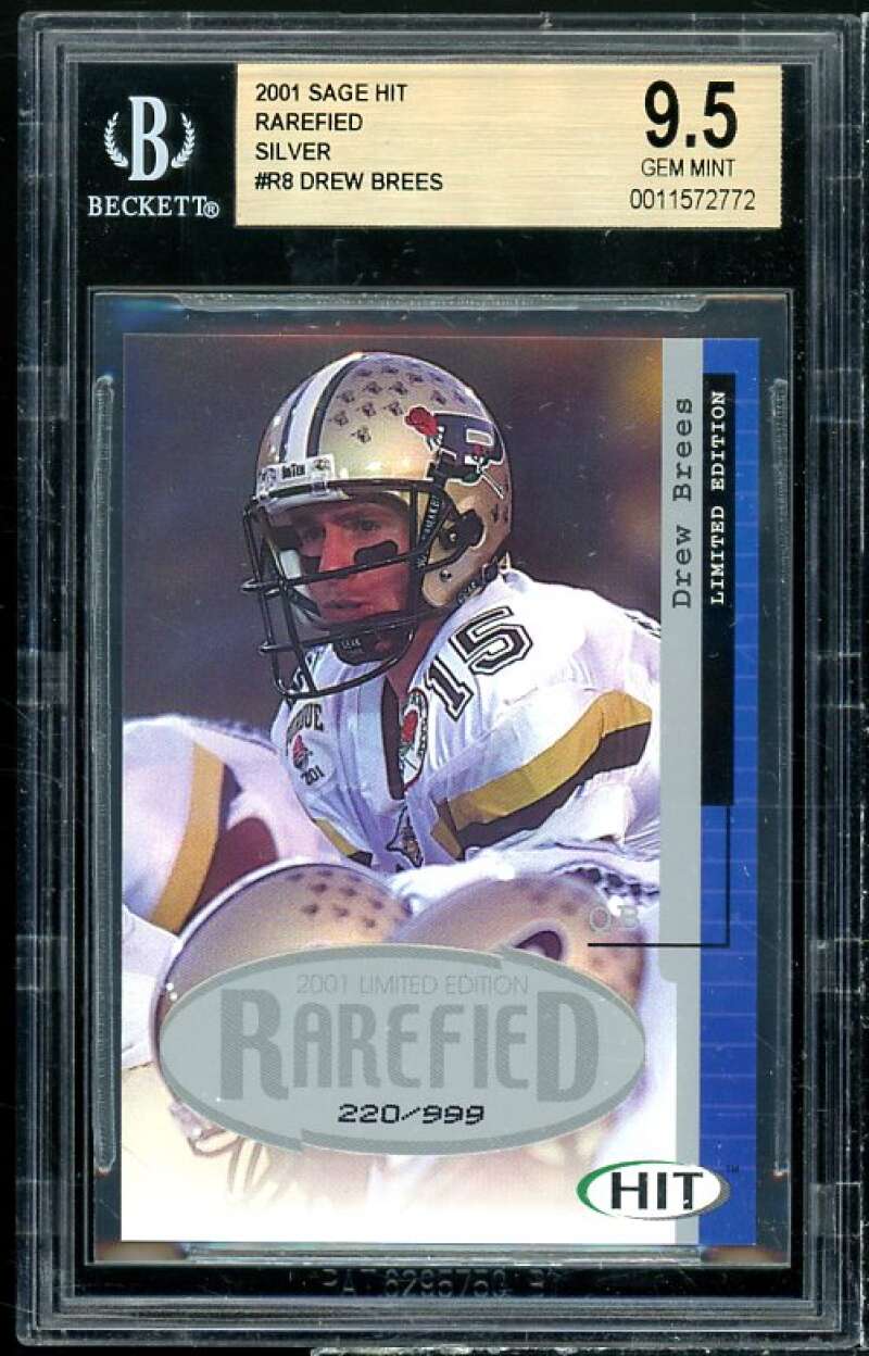 Drew Brees Rookie Card 2001 SAGE HIT Rarefied Silver #R8 (pop 1) BGS 9.5 Image 1