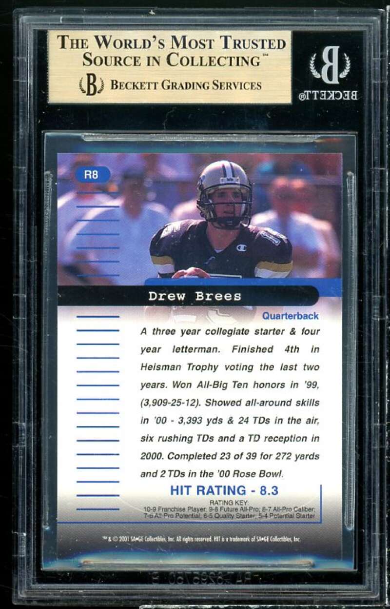 Drew Brees Rookie Card 2001 SAGE HIT Rarefied Silver #R8 (pop 1) BGS 9.5 Image 2