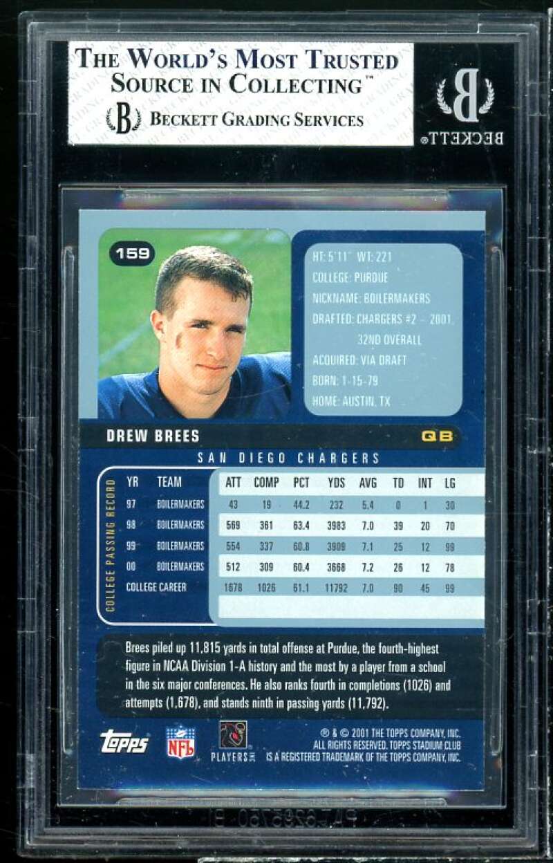 Drew Brees Rookie Card 2001 Stadium Club #159 BGS 7.5 Image 2