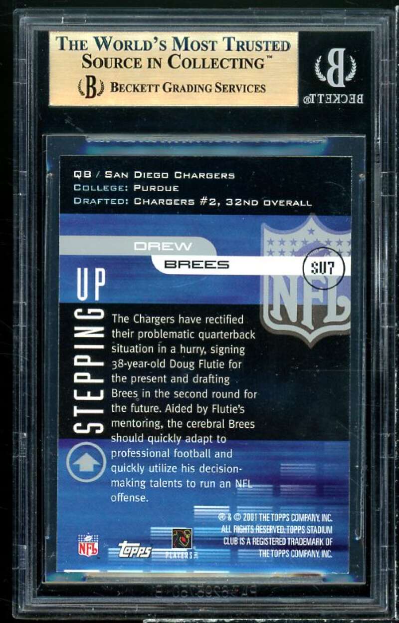 Drew Brees Rookie Card 2001 Stadium Club Stepping Up #SU7 (pop 2) BGS 9.5 Image 2