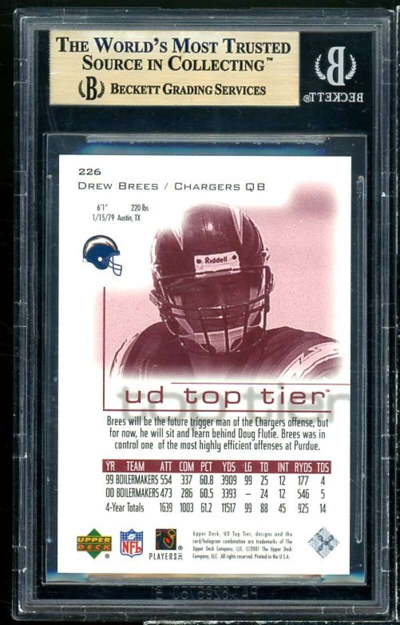 Drew Brees Rookie 2001 UD Top Tier #226 (ser 1/1500) (pop 1) (PRISTINE) BGS 10 Image 2