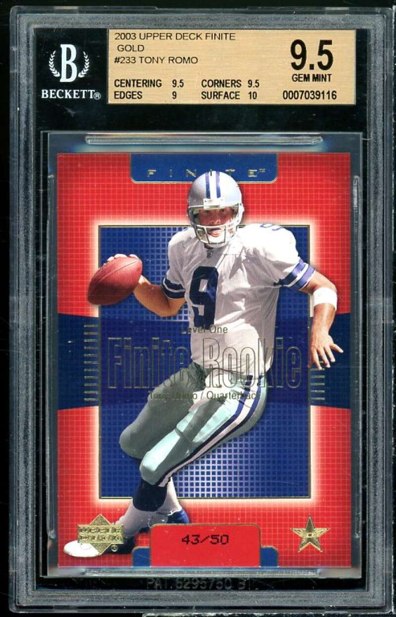 Tony Romo Rookie Card 2003 Upper Deck Finite Gold #233 (pop 4) BGS 9.5 Image 1