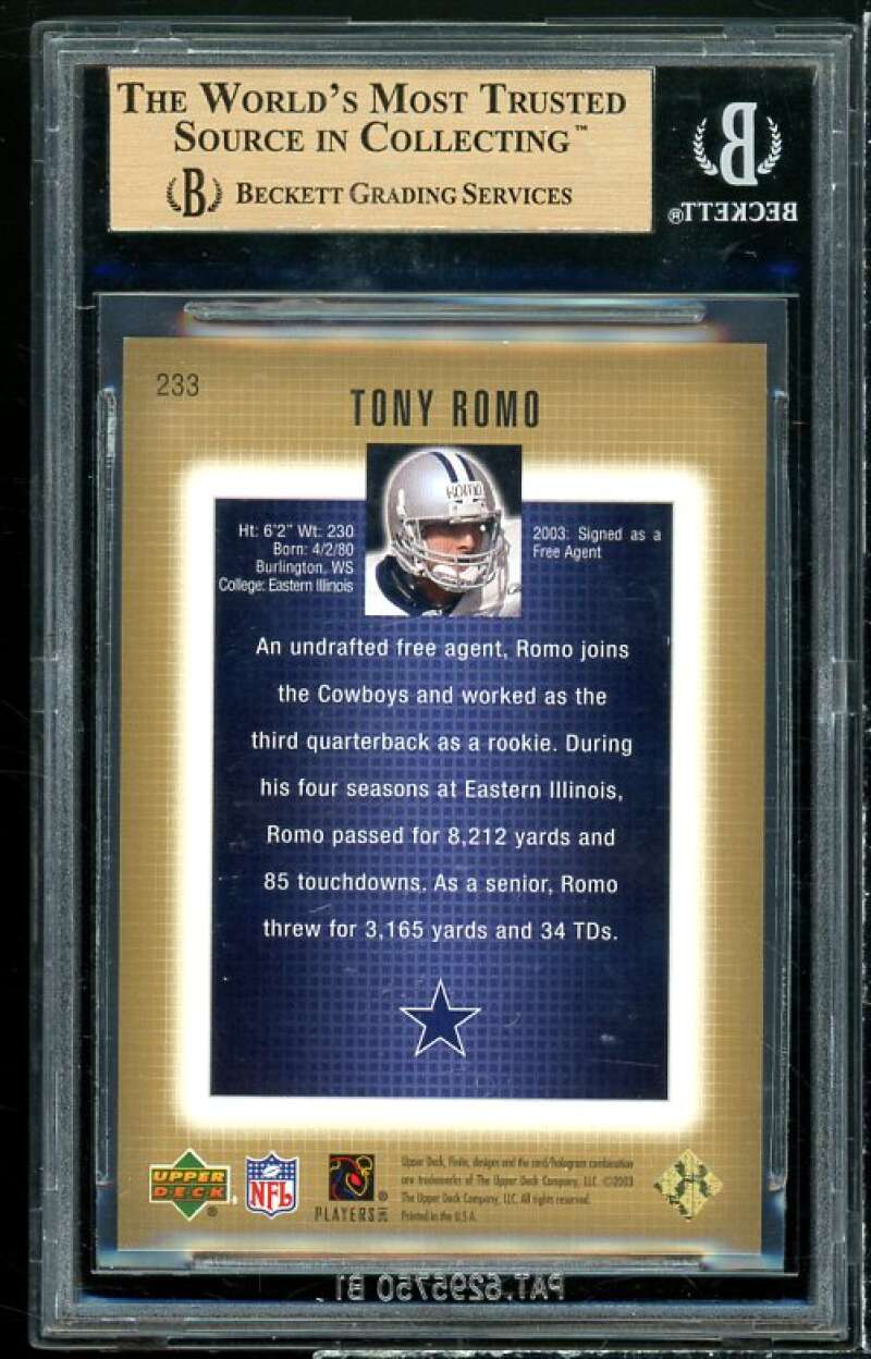 Tony Romo Rookie Card 2003 Upper Deck Finite Gold #233 (pop 4) BGS 9.5 Image 2