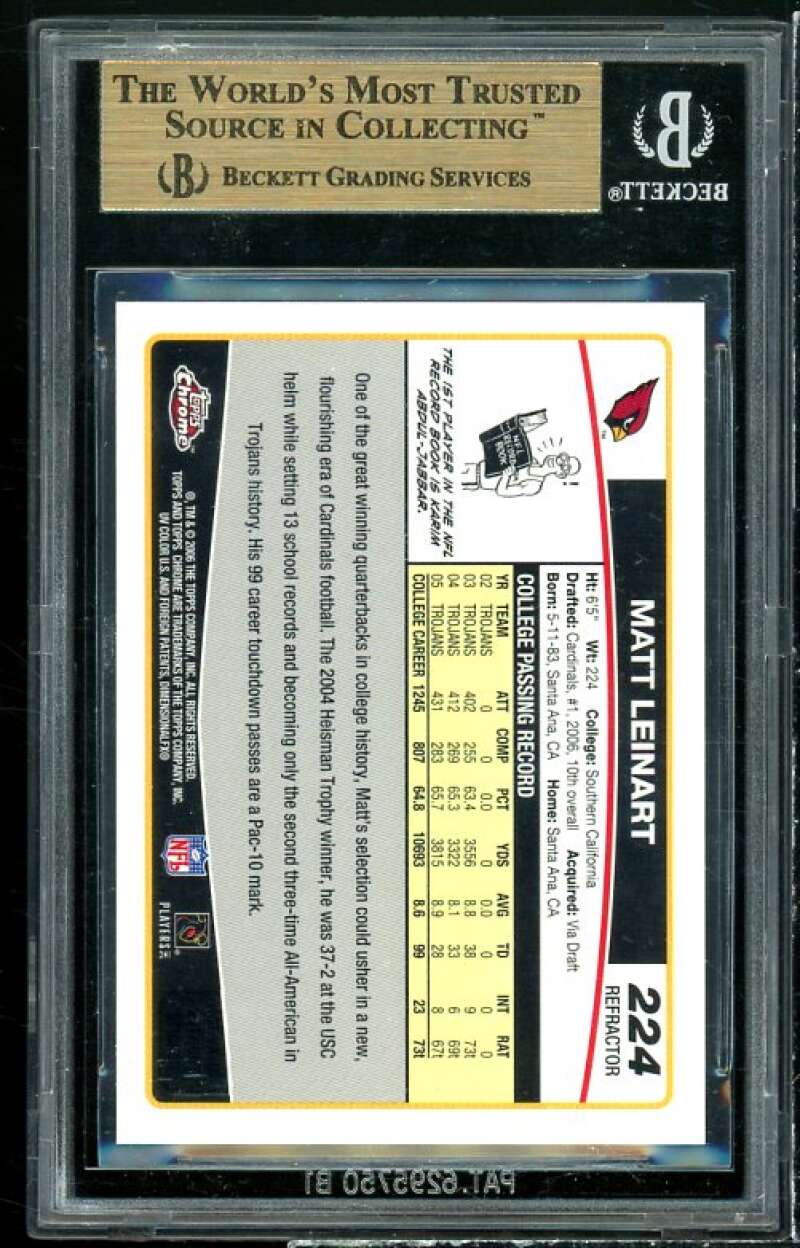 Matt Leinart Rookie Card 2006 Topps Chrome SE Refractors #224 (PRISTINE) BGS 10 Image 2